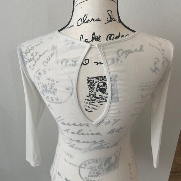 SHEER BODYSUIT EMBROIDERED FLORAL SZ S 3/4 SLEEVE PREPPY SEXY CHIC AESTHETIC - Picture 15 of 16